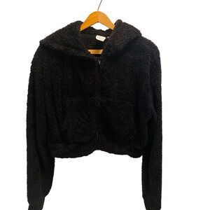 Inaka Power Black Crop Teddy Hoodie